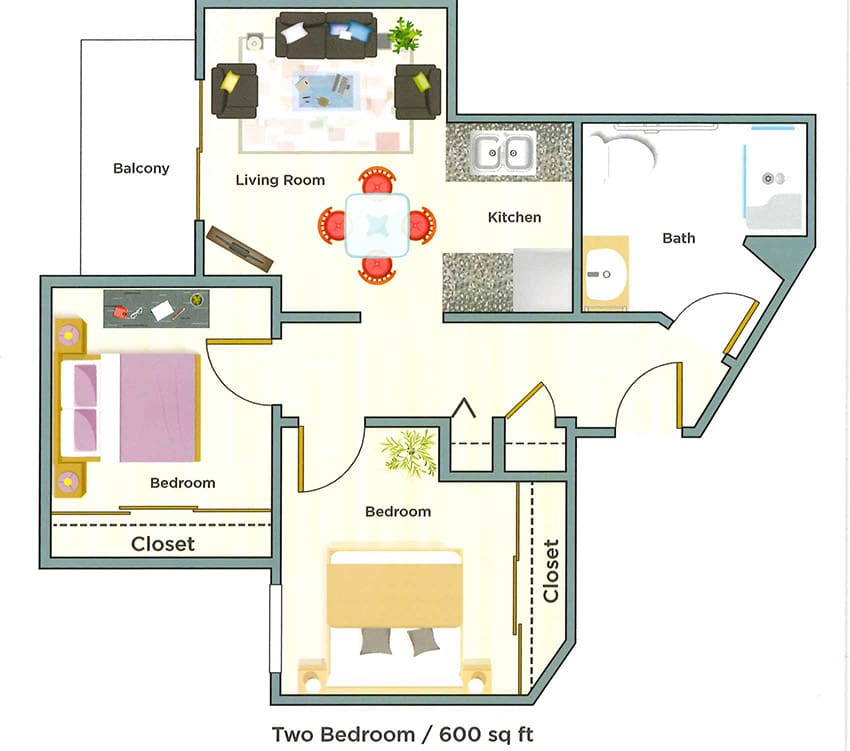 Blossom Vale Floor Plan Two Bedroom 600 sq ft